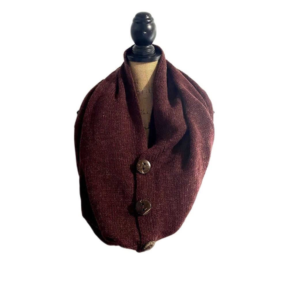MAK B Womens Burgundy Wool Blend Button Infinity Scarf with Pockets Fall Fashion